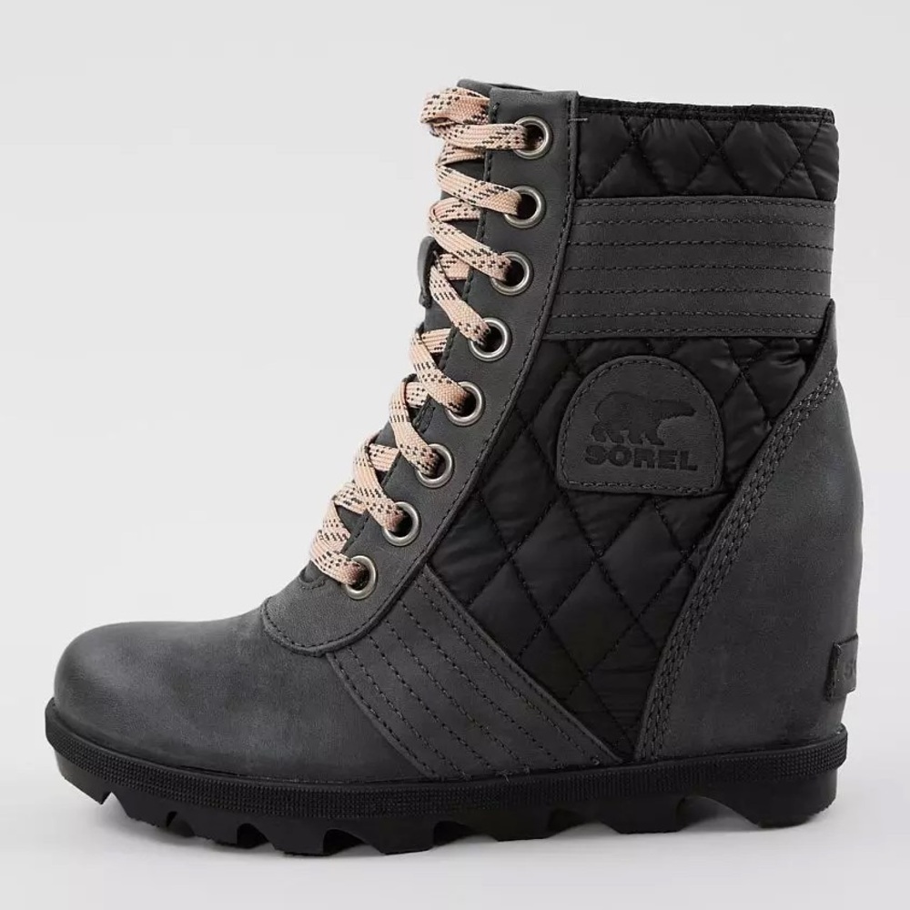 Sorel Slate Lexie Leather Boots Womens 7 Lug Sole Wedge Rain NL3375-026 Slate